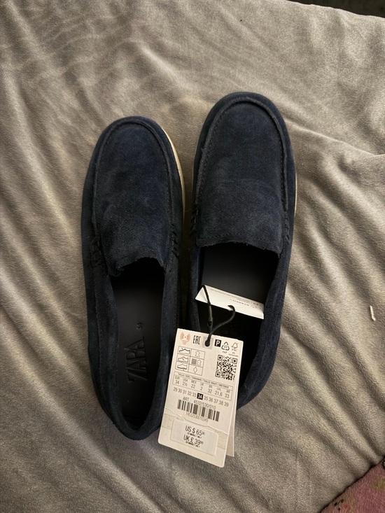 Zara Other - Zara Kids Navy Suede Slip-On Loafers